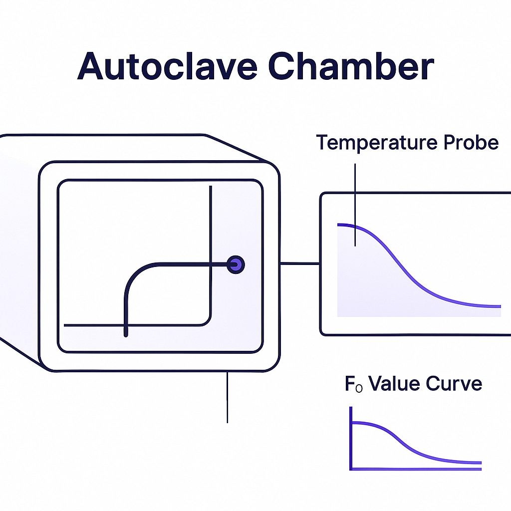 Autoclave chamber schematic with Fo curve